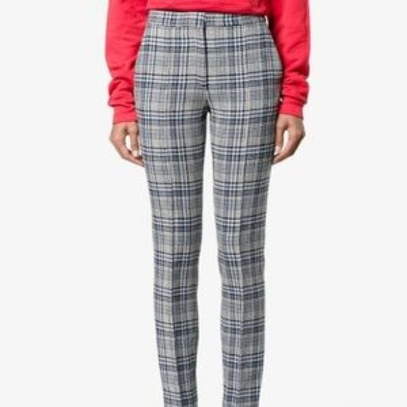 Blue cotton and wool blend Tartan High Waisted Trousers from Off-White. - Picture 1 of 9